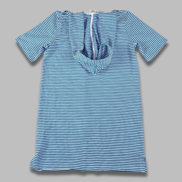 Liz Claiborne Hooded Sweater Dress V-Neck Pullover Knit Striped Blue/White W 3X - Picture 2 of 6